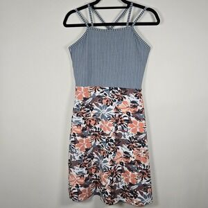 Pact Organic Cotton Striped Floral Fit & Flare Sun Dress Boho Casual Chic Size M